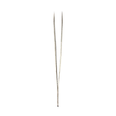 Front vertical view of stainless steel soldering tweezer with extra fine pointed tips.