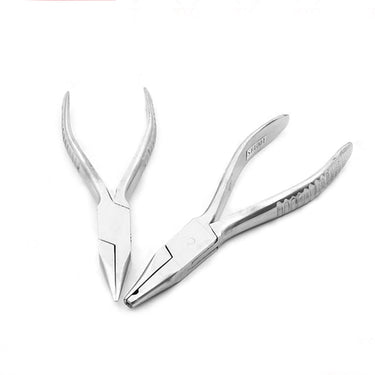 Two stainless steel optical adjustment pliers featuring textured anti-slip handles and steel jaws.