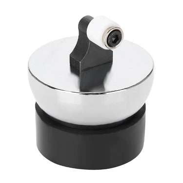 Stainless steel ring block ball vise with mounted ring holding fixture on rubber base.