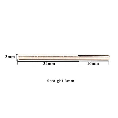 Technical measurement diagram for a straight 3mm shank slotted mandrel.