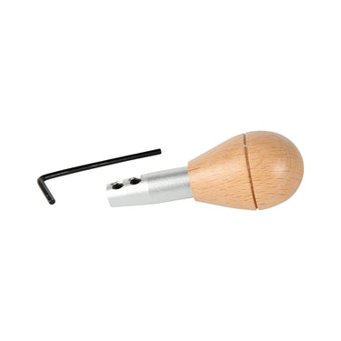 Horizontal view of Stuccler aluminum graver handle with dual locking set screws and hex key.