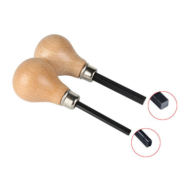 Pair of Stuccler wooden palm handle bezel pushers with square and rectangular steel tips.