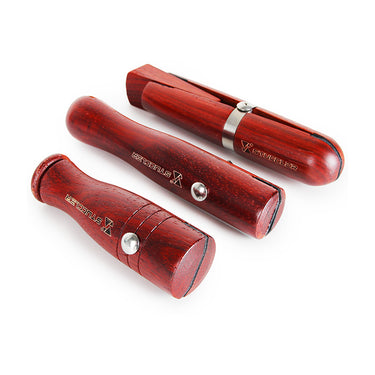 Horizontal group shot of Stuccler hardwood ring clamps with protective leather-lined jaws.