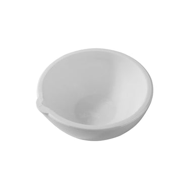 Top angle view of a single medium-sized white ceramic jewelry casting crucible on a white background