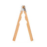 Stuccler wooden ring clamp showing spring loaded steel hinge and dual circular ring holding slots.
