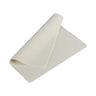 Off-white synthetic chamois cleaning cloth folded diagonally with one corner turned up against a white background.