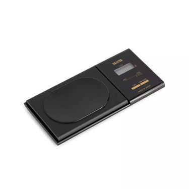 Isometric view of the black TANITA 1479V premium digital pocket scale.