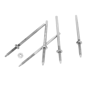 Four steel pointed mandrels for buffer wheels displayed with a loose hex nut.