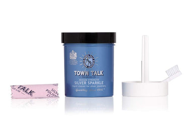 Complete Town Talk Silver Sparkle set including liquid dip, basket, brush, and cloth.