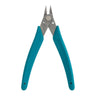 Front open view of Xuron 410 Micro-Shear flush cutter with polished head and blue handles.