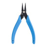 Front view of Xuron 485 flat nose pliers with blue handles in open position.