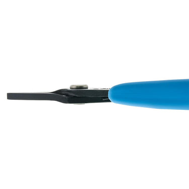 Side profile of Xuron 485 flat nose pliers showing the thin, flat jaw design.