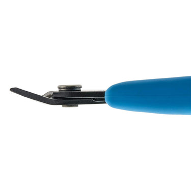 Side profile of Xuron flush cutter showing the slim head and bypass cutting edge.