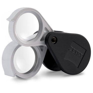 Vertical view of the Zeiss D36 loupe showing the two high-precision aspheric achromatic lenses.