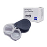 Zeiss D36 pocket magnifier shown with its original white retail box featuring the Zeiss logo.