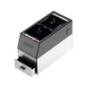 Isometric front view of ZETA natural diamond detector with an open sample drawer and an active testing screen